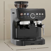 15 Bar Espresso Coffee Machine with Adjustable Grind and Milk Steamer for Home Use Black