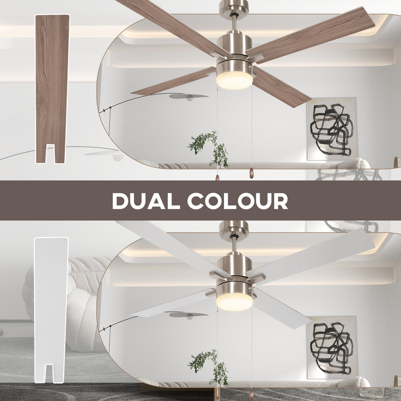 Ceiling Fan with LED Light and Reversible Blades Ideal for Low Ceilings Silver Natural AOSOM