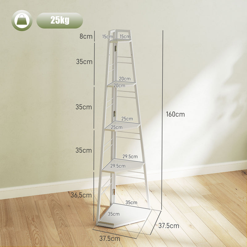 White 5 Tier Wooden Corner Shelf Unit for Living Room or Office Storage by HOMCOM