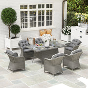 Light Grey 6 Seater Rattan Dining Set With Cushions and Glass Table by Outsunny