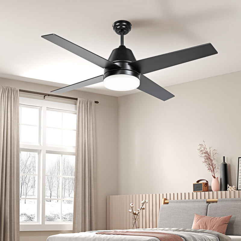 Ceiling Fan with LED Light and Remote Control Ideal for Low Ceilings Black and Walnut Brown AOSOM