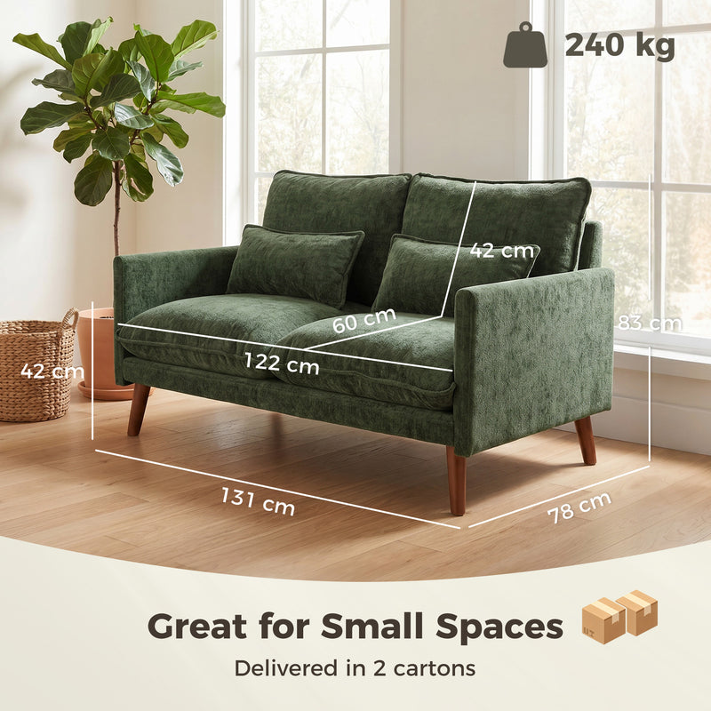 2 Seater Compact Sofa for Small Flats with Supportive Cushions and Velvet Feel Fabric Green
