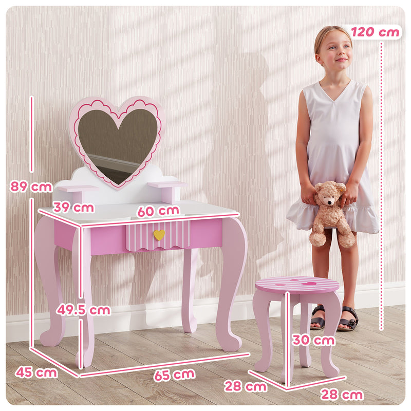 Pink Kids Dressing Table Set With Stool Mirror and Drawer by AIYAPLAY