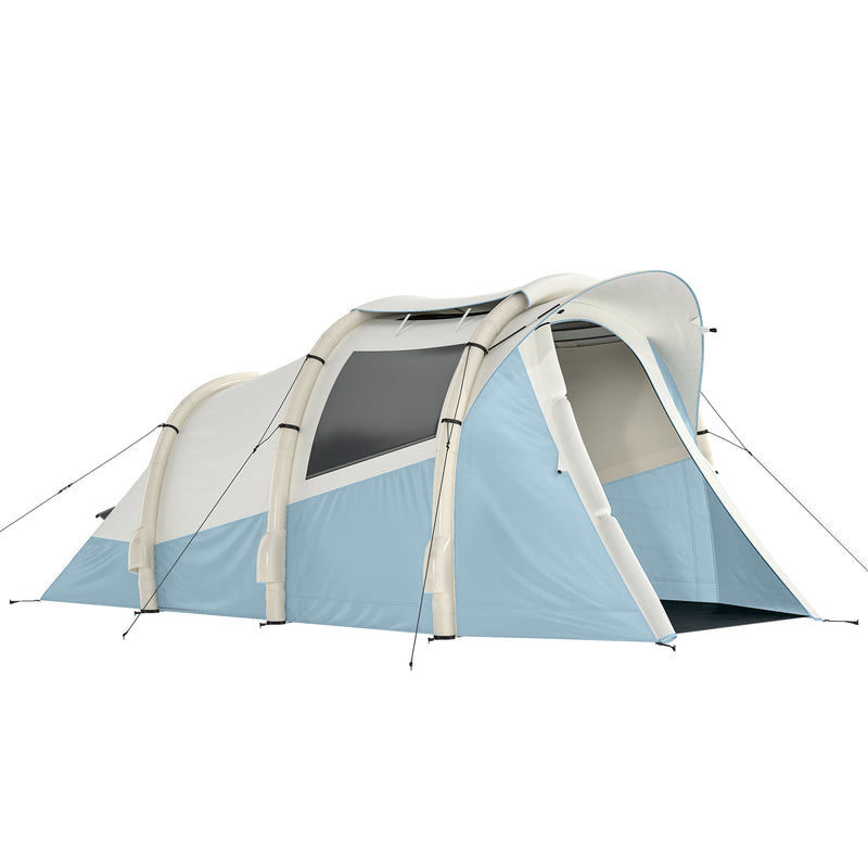 Inflatable Camping Tent for 2 to 3 People with Fast 5 Minute Setup and Two Rooms Light Blue