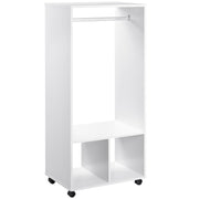 White Open Wardrobe On Wheels With Hanging Rail And Shelves For Bedroom Or Hallway