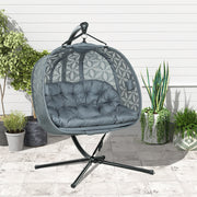 Double Hanging Egg Chair with Stand Comfy Cushion and Cup Holders Charcoal Grey by Outsunny