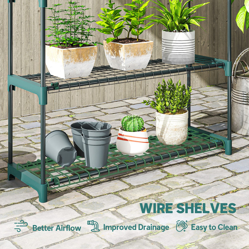 4 Tier Steel Plant Stand Set for Indoor or Outdoor Space Saving Display Dark Green Outsunny