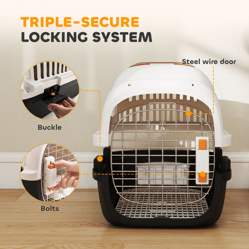 Hard-Sided Pet Carrier for Safe Vet Visits and Travel with Triple Lock and Top Window Cream