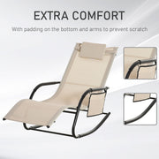 2 Piece Garden Rocking Sun Lounger Set with Mesh Fabric and Storage Bag Cream White AOSOM