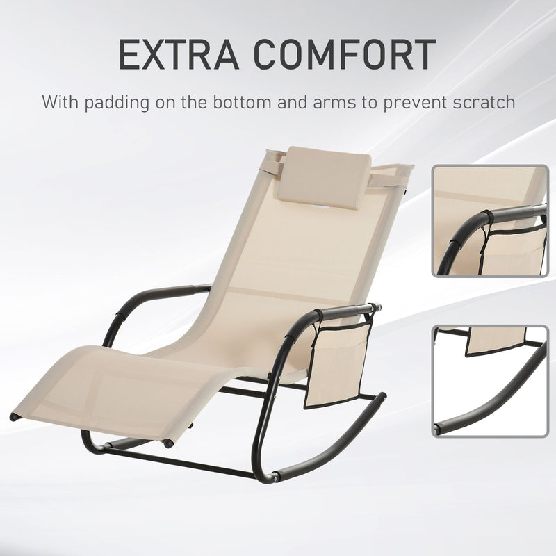 2 Piece Garden Rocking Sun Lounger Set with Mesh Fabric and Storage Bag Cream White AOSOM