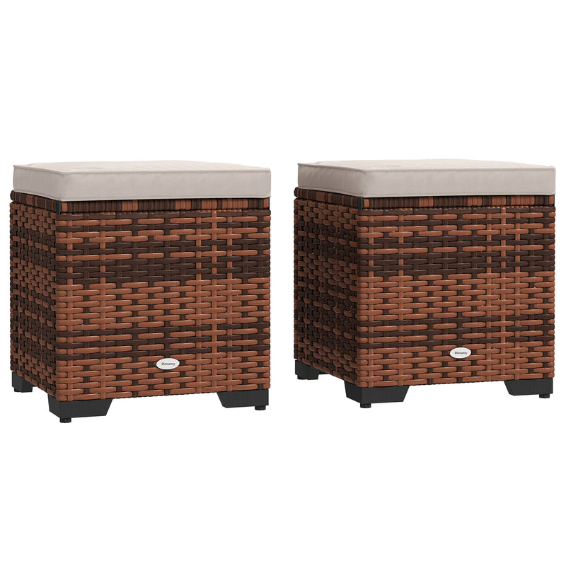 Set of 2 Rattan Storage Ottomans with Cushions for Garden Balcony and Indoor Use Beige by Outsunny