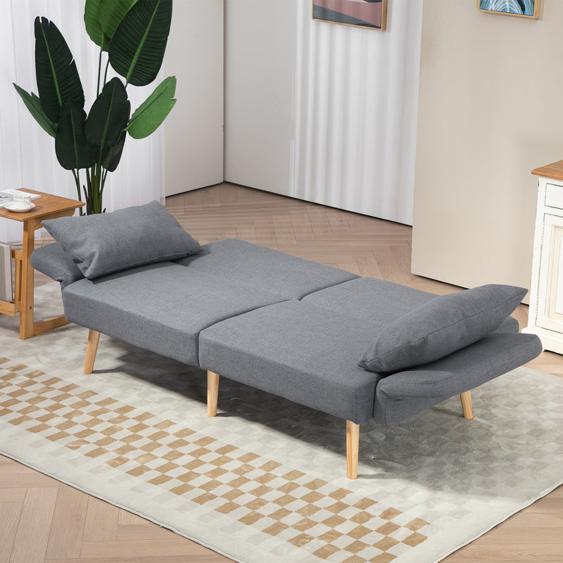 Two Seater Click Clack Sofa Bed with Pillows Converts Easily for Guests Grey