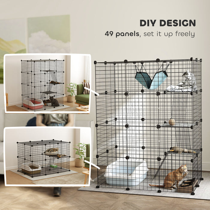 Large 4 Tier DIY Cat Cage with Hammock Ramps and 5 Doors for Indoor Use by PawHut