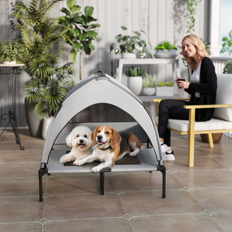 Portable Elevated Dog Bed with Canopy Cooling Raised Pet Cot for Medium to Large Dogs