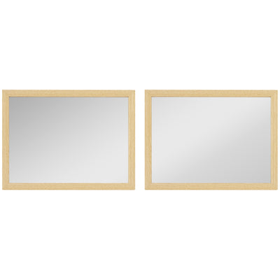 HOMCOM Wall Bathroom Mirror, 30 x 40 cm Wall-Mounted Mirror for Living Room, Bedroom, Hallway, Set of 2, Natural AOSOM