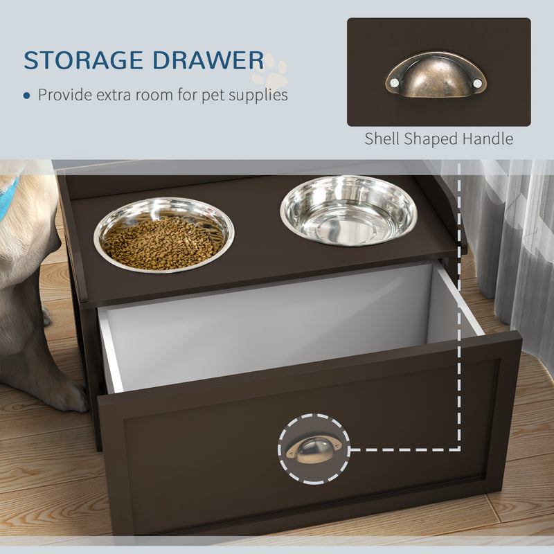 Stainless Steel Raised Dog Bowls With 21L Storage Drawer For Large Breeds, Brown