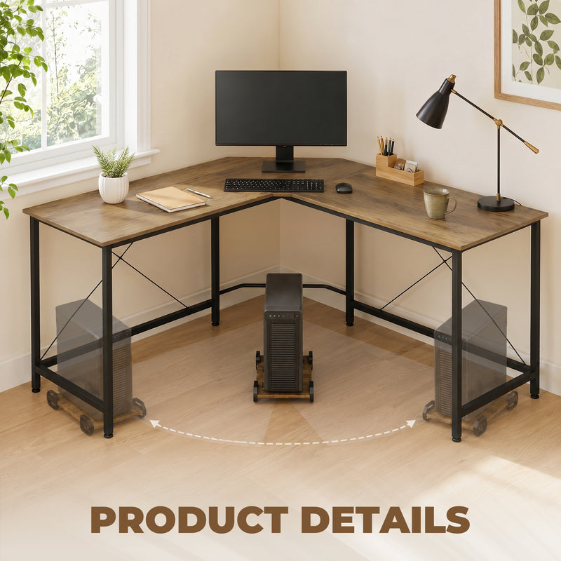L Shaped Corner Desk for Home Office with Spacious Worktops and Movable Shelf Black Grey