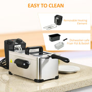 3 Litre Deep Fat Fryer with Timer Adjustable Temperature and Viewing Window Silver