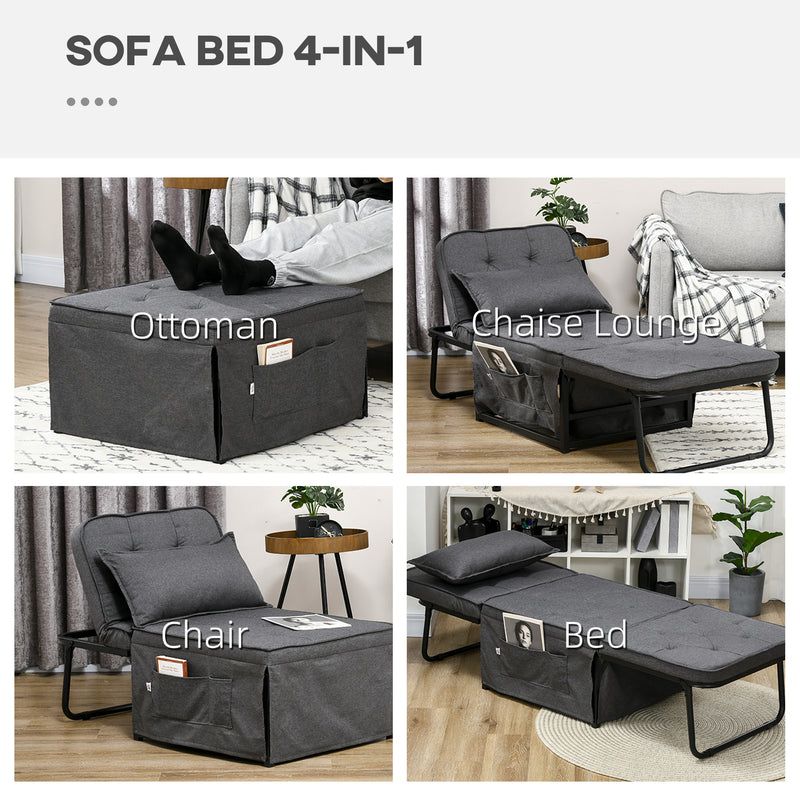 Folding Sleeper Chair Bed with Adjustable Backrest and Side Pockets for Lounge Use Charcoal Grey