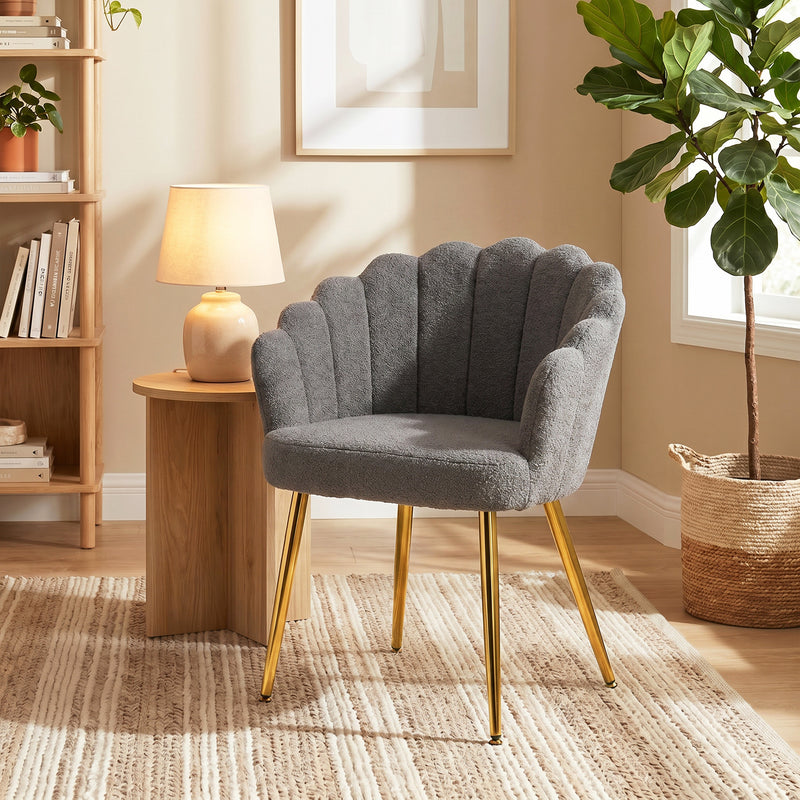 Accent Chair for Bedroom or Lounge with Soft Faux Lamb Wool and Petal Back Grey