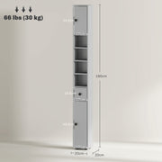 Tall Slim Bathroom Storage Cabinet with Shelves Drawer and Cupboards Space Saving, Grey
