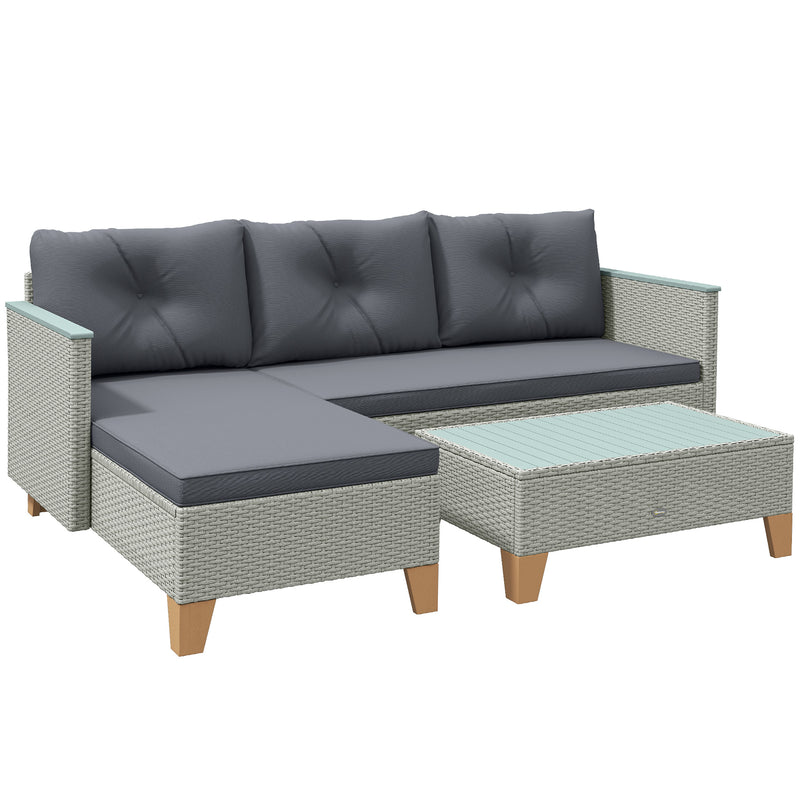 Charcoal Grey Rattan Garden Lounge Set with Cushions and Coffee Table