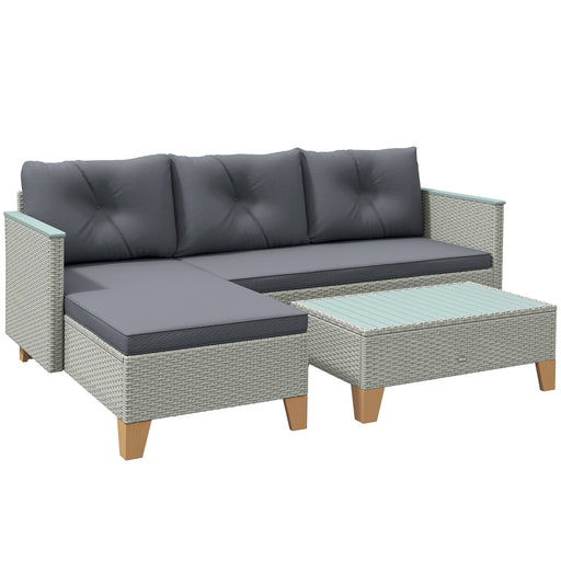 Charcoal Grey Rattan Garden Lounge Set with Cushions and Coffee Table
