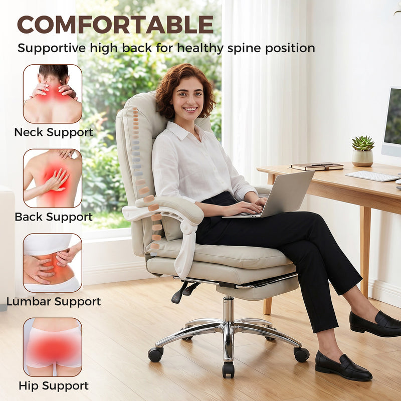 Ergonomic Office Chair With Reclining Backrest and Lumbar Support for Home Working Khaki Homcom