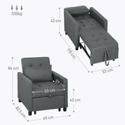 Dark Grey 3-in-1 Convertible Sleeper Chair with Adjustable Backrest and Footrest by HOMCOM