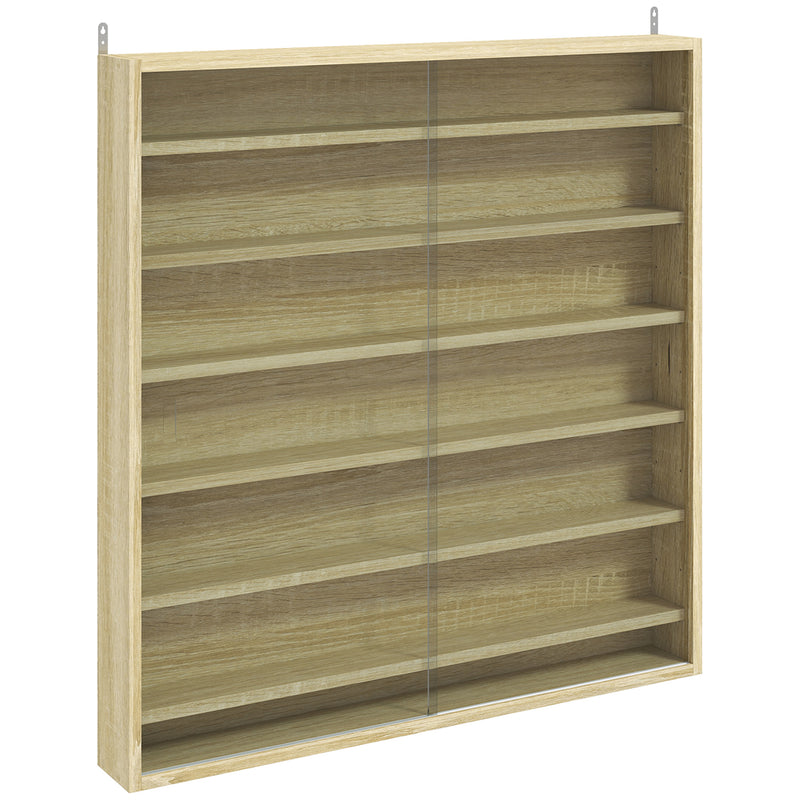 Oak Display Cabinet with Glass Doors and Six Shelves for Storage and Showcase by HOMCOM