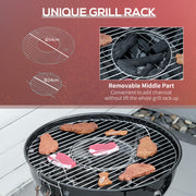 Portable Charcoal Kettle BBQ Grill in Black with Lid and Vents for Outdoor Cooking by Outsunny