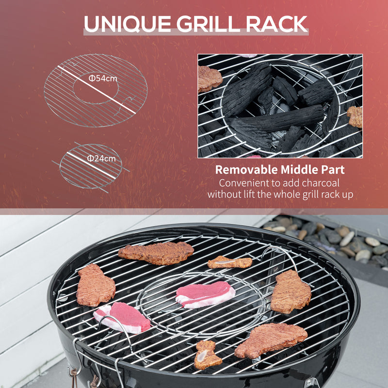 Portable Charcoal Kettle BBQ Grill in Black with Lid and Vents for Outdoor Cooking by Outsunny
