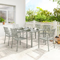 6 Seater Garden Table and Chairs With Large Rectangular Table and Stackable Chairs Light Grey Outsunny