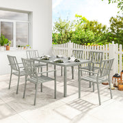 6 Seater Garden Table and Chairs With Large Rectangular Table and Stackable Chairs Light Grey Outsunny