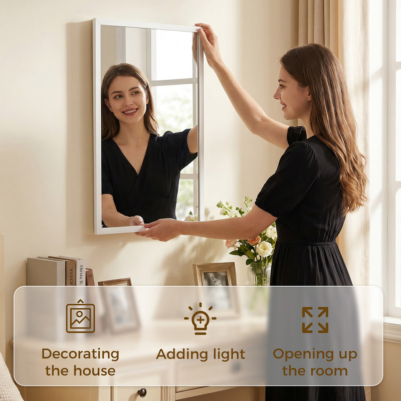 Hallway Wall Mirror for Brightening Narrow Spaces with Easy Hang White