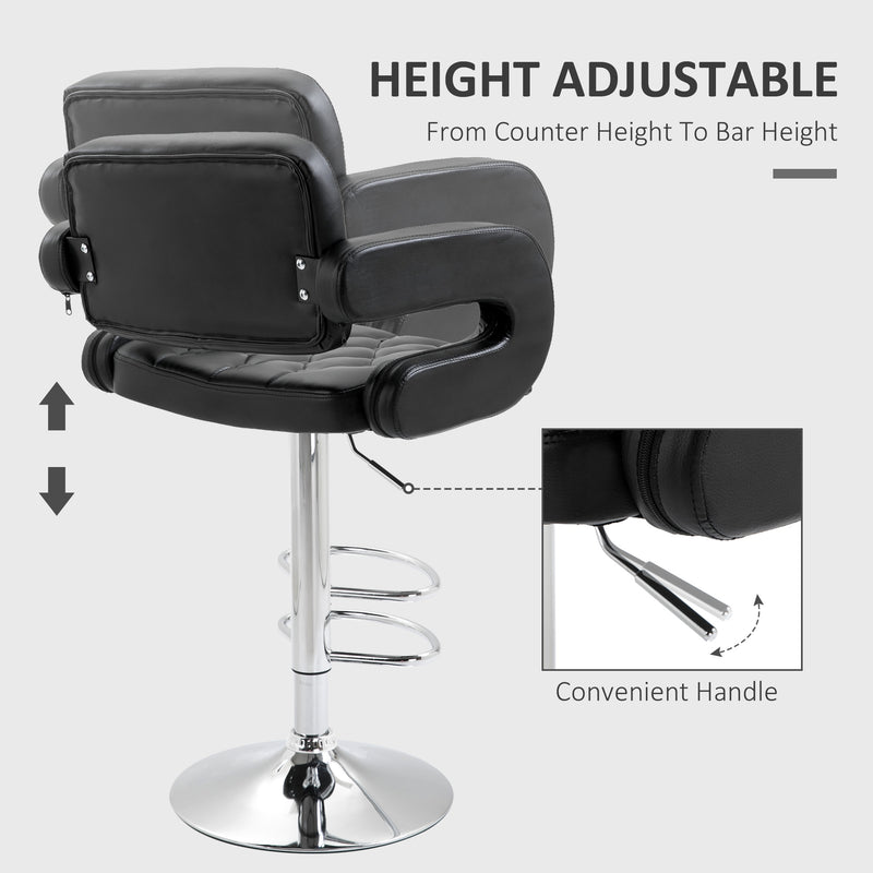 Adjustable Swivel Bar Stool with Backrest Armrests and Footrest for Kitchen Counter Black