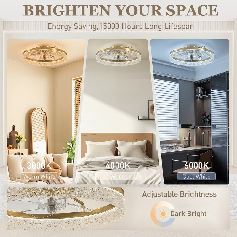 Ceiling Fan With Smart App Control and Adjustable Light for Bedrooms and Small Rooms Gold