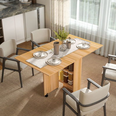 Folding Drop Leaf Dining Table with Storage Shelves Ideal for Small Spaces Teak