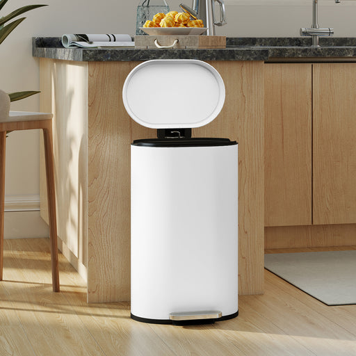 White 30L Curved Kitchen Pedal Bin With Soft Close Lid Ideal for Home or Office Use