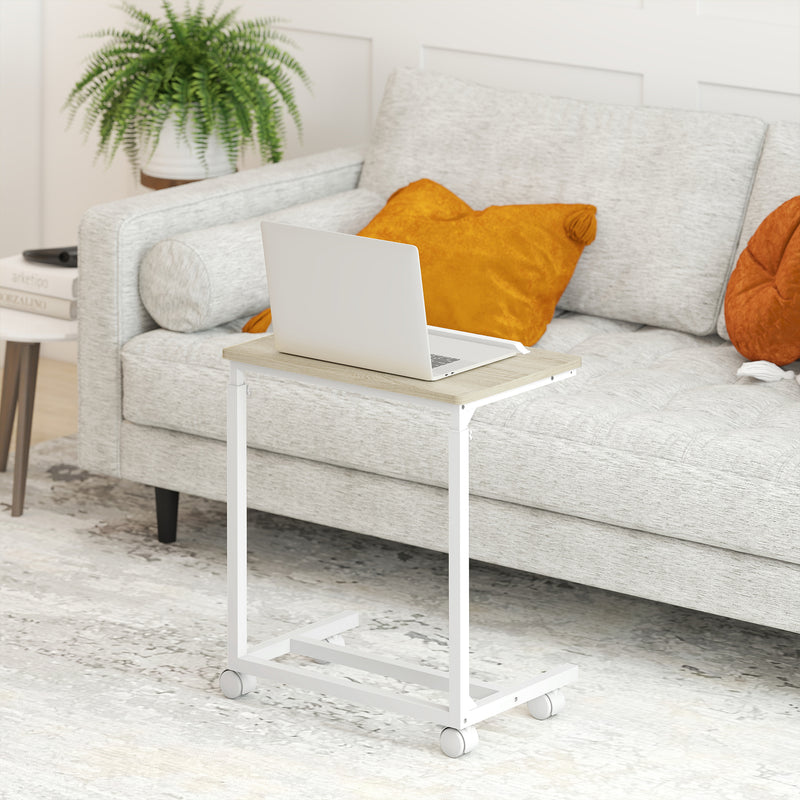 Height Adjustable C Shaped Overbed Table With Tilting Top For Sofa Or Bedroom Use