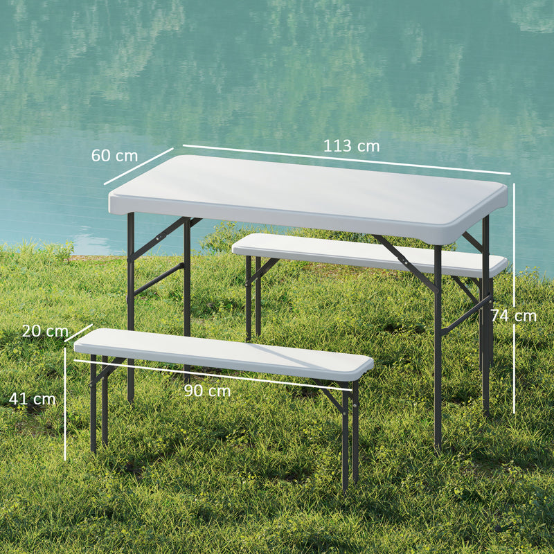 3 Piece Folding Picnic Table and Bench Set for Outdoor Dining and Camping White