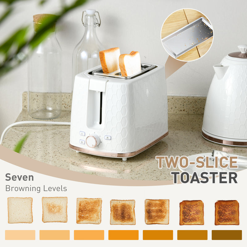 Fast Boil 17L Kettle and 2 Slice Toaster Set With Auto Shut Off and Browning Control White