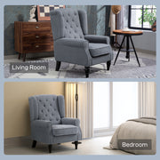 Retro Wingback Accent Chair With Button Tufted Upholstery For Living Room And Bedroom Grey
