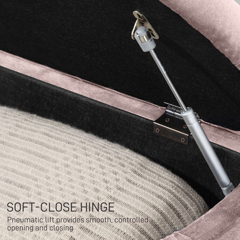 Semi Circle Storage Ottoman Bench With Tufted Seat For Bedroom Or Hallway, Pink