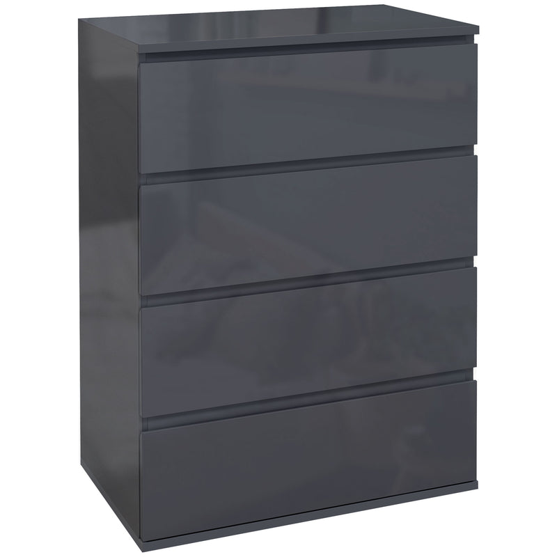 High Gloss 4 Drawer Chest of Drawers with Spacious Storage for Bedroom Use Grey