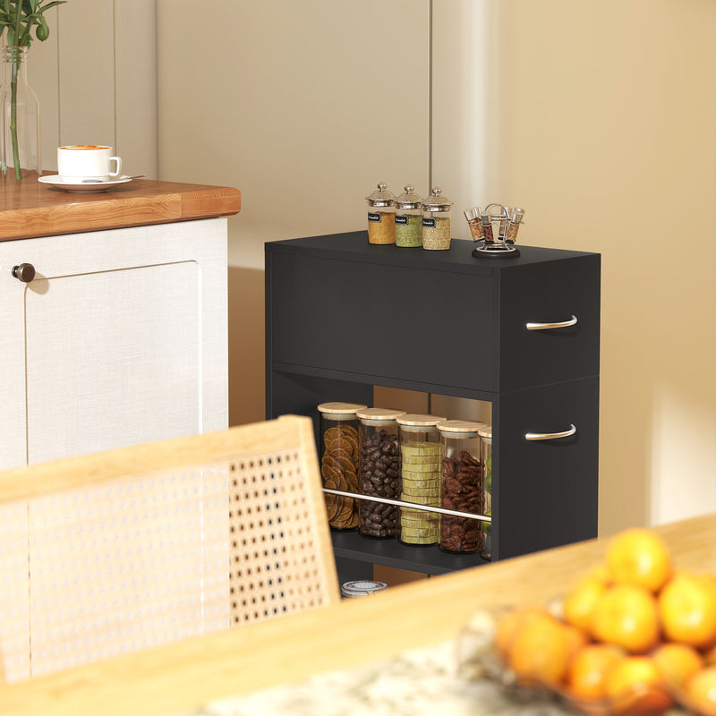 Slim Kitchen Storage Trolley with Drawer and Shelves for Narrow Spaces Black