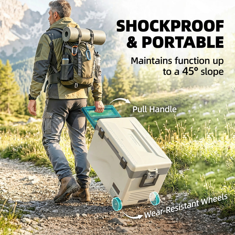Camping Fridge 42.5L with Wheels and Digital Control for Fresh Food and Cold Drinks Black AOSOM