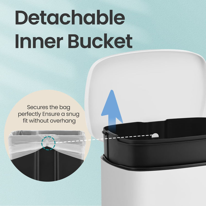 50L Stainless Steel Kitchen Rubbish Bin with Soft Close Lid and Pedal by Songmics