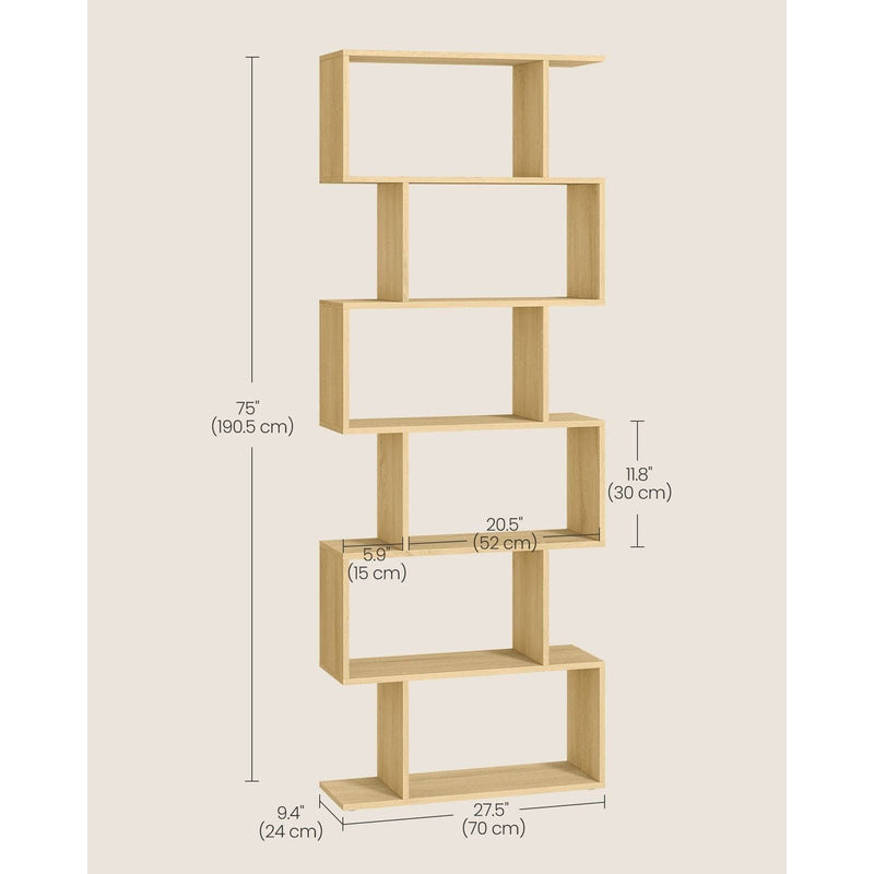 Oak 6 Tier Freestanding Geometric Bookcase by Vasagle