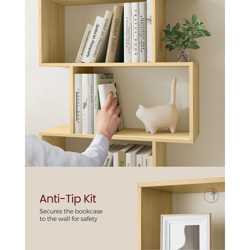 Oak 6 Tier Freestanding Geometric Bookcase by Vasagle